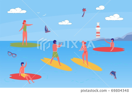 Young People Spending Time Together on Beach. 69804348