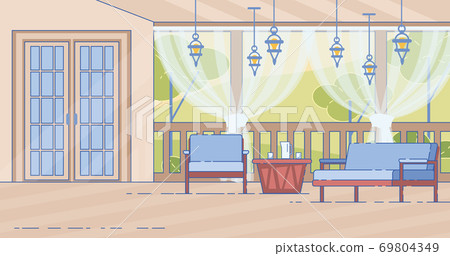 Cottage House Comfortable Outdoor Terrace Vector 69804349