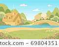 Nature Landscape with Fairy Tale Gingerbread House 69804351