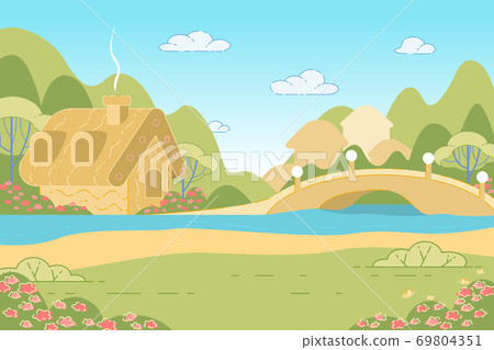 Nature Landscape with Fairy Tale Gingerbread House Nature Landscape with Fairy Tale Gingerbread House 69804351