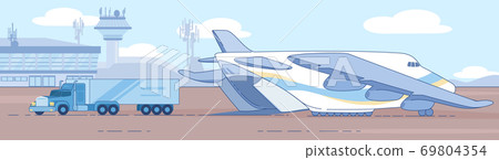 Loading Heavy Truck in Cargo Plane Flat Vector 69804354