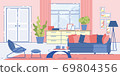 House Living Room Cozy Interior Design Flat Vector 69804356