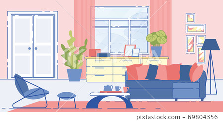House Living Room Cozy Interior Design Flat Vector House Living Room Cozy Interior Design Flat Vector 69804356