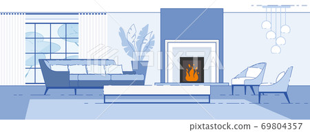 House Living Room Comfortable Interior Flat Vector House Living Room Comfortable Interior Flat Vector 69804357