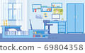 Teenage Boy Bedroom Cozy Interior Flat Vector 69804358