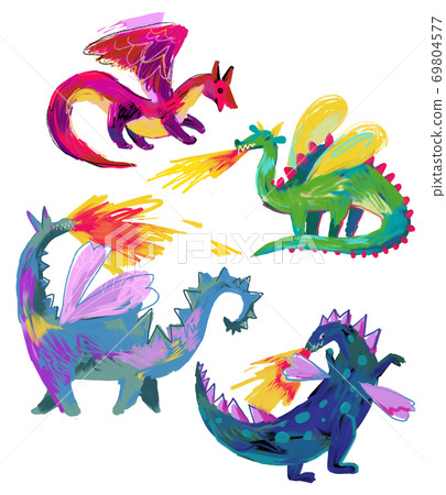 Cute cartoon dragons set isolated on white 69804577