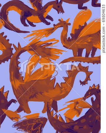 Seamless pattern with cute cartoon dragons - Stock Illustration ...