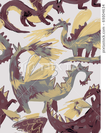 Seamless pattern with cute cartoon dragons 69804634
