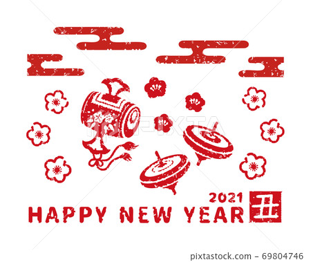 2021年新年插畫郵票風格道學木槌 69804746