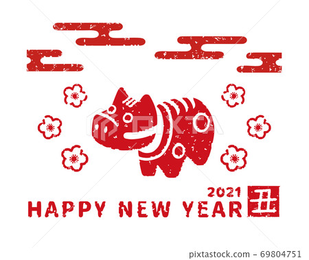 2021新年插畫郵票風格紅色Beko 69804751