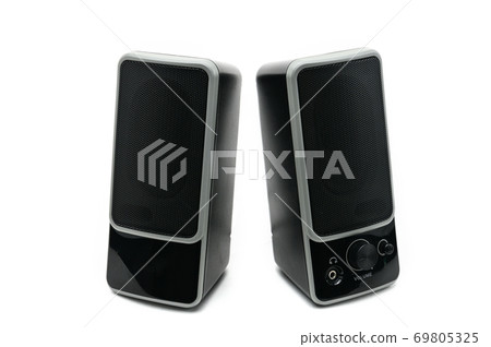 Speakers system on isolated background.Multimedia sound system Speakers system on isolated background.Multimedia sound system 69805325