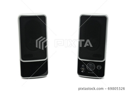 Speakers system on isolated background.Multimedia sound system Speakers system on isolated background.Multimedia sound system 69805326