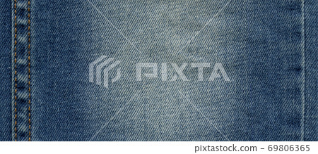 Seam blue denim cotton jeans fabric texture 69806365