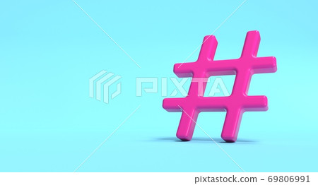 Hashtag symbol on background. Social media network concept illustration. 3D rendering. 69806991
