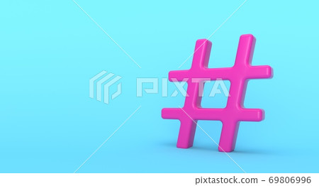 Hashtag symbol on background. Social media network concept illustration. 3D rendering. 69806996