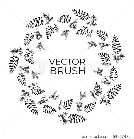 Pine cones vector seamless brush. Christmas Wreath 69807472