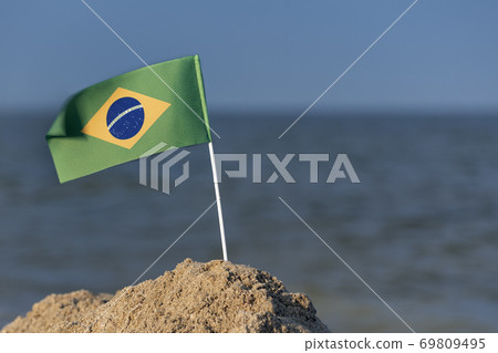 National table flag of Brazil on sea background. Holidays in Brazil 69809495