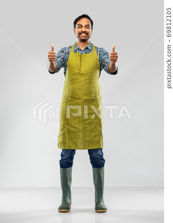 indian male gardener or farmer showing thumbs up 69812105
