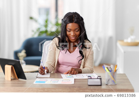 african woman working on ui design at home office african woman working on ui design at home office 69813386