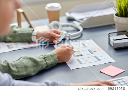 hands with mockup working on ui design at office hands with mockup working on ui design at office 69815958