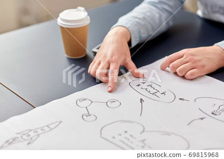 close up of hands with scheme at office 69815968