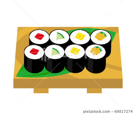 Vector illustration of maki sushi, iron fire roll, kappa roll, Kanpyo, natto roll Vector illustration of maki sushi, iron fire roll, kappa roll, Kanpyo, natto roll 69817274