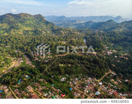 Aerial Drone Shot of Lushoto village in Usambara Mountains. Remote Place in Tanga Province, Tanzania, Africa Aerial Drone Shot of Lushoto village in Usambara Mountains. Remote Place in Tanga Province, Tanzania, Africa 69818093