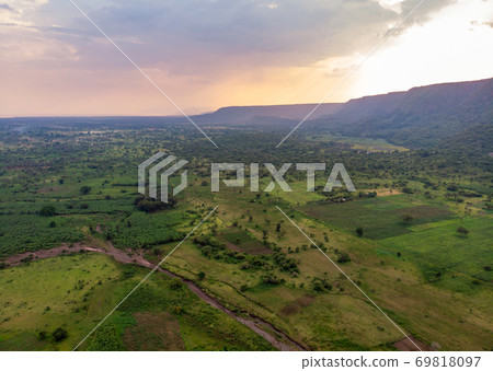 Evening time Aerial View on the Ngorongoro Crater, the worlds largest intact caldera. Conservation Area in Northern Tanzania 69818097