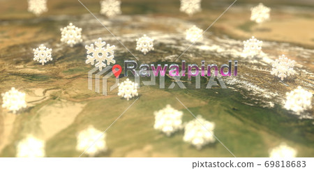 Rawalpindi city and snowy weather icon on the map, weather forecast related 3D rendering 69818683
