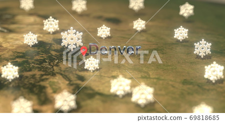 Snowy weather icons near Denver city on the map, weather forecast related 3D rendering 69818685