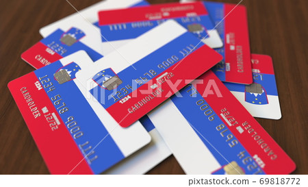 Credit cards with flag of Slovenia. 3D rendering 69818772