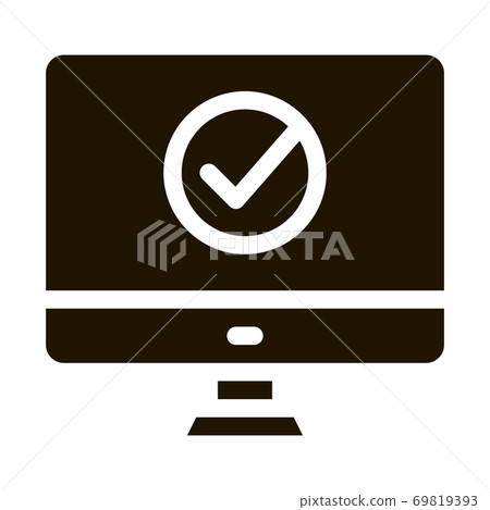 Computer Monitor And Approved Mark glyph icon 69819393