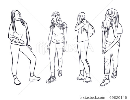Outline sketch of girl travel collection in full growth Outline sketch of girl travel collection in full growth 69820146