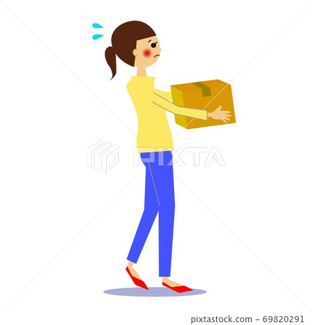 A woman carrying heavy luggage facing right 69820291