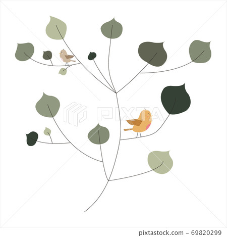 Hand drawn birds on a tree. spring concept Hand drawn birds on a tree. spring concept 69820299