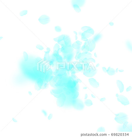 Turquoise flower petals falling down. Fetching rom Turquoise flower petals falling down. Fetching rom 69820334