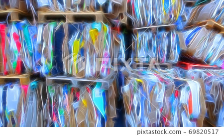 Digital painting style representing a bunch of cardboard boxes pressed to be transported 69820517