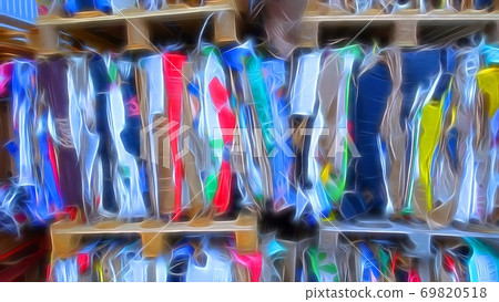 Digital painting style representing a bunch of cardboard boxes pressed to be transported 69820518