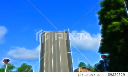 Digital painting style representing a drawbridge raised to the sky Digital painting style representing a drawbridge raised to the sky 69820529