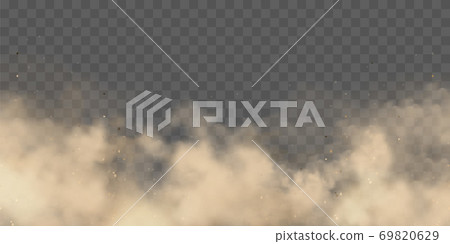 Realistic dust clouds. Sand storm. Polluted dirty brown air, smog. Vector illustration. Realistic dust clouds. Sand storm. Polluted dirty brown air, smog. Vector illustration. 69820629