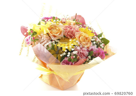 A colorful bouquet of various flowers (white background) A colorful bouquet of various flowers (white background) 69820760