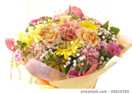 A colorful bouquet of various flowers (white background) A colorful bouquet of various flowers (white background) 69820769