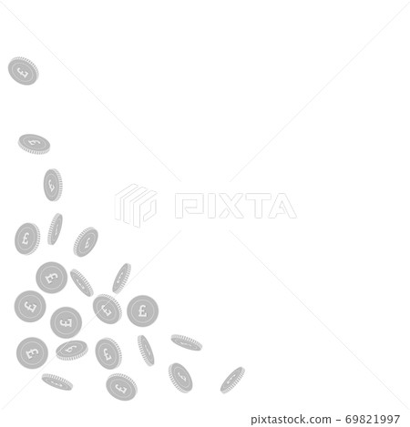 British pound coins falling. Scattered black and w British pound coins falling. Scattered black and w 69821997