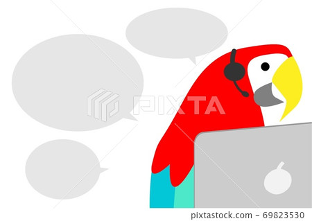A smooth parrot parakeet who wears a headset and works as a call center operator 69823530