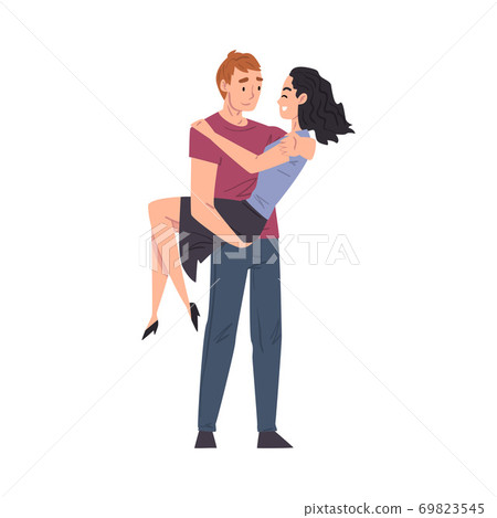 Happy Young Man Carrying his Beautiful... - Stock Illustration [69823545] -  PIXTA