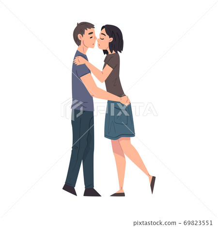 Happy Young Man and Woman in Love Hugging and... - Stock Illustration  [69823551] - PIXTA