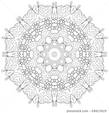 Hand drawn zentangle circular ornament for coloring page. 69823629