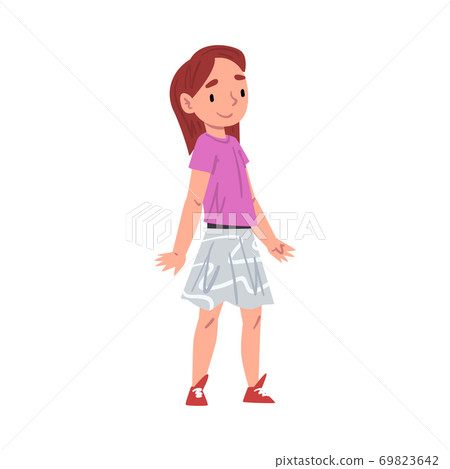 Cute Girl Character Wearing Casual Clothes Cartoon Style Vector Illustration on White Background 69823642