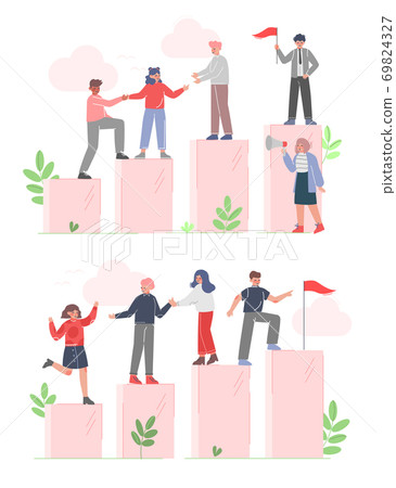 Business People Climbing up to the Goal on Column of Columns Set, Business Leadership, Moving up Motivation Concept Cartoon Vector Illustration Business People Climbing up to the Goal on Column of Columns Set, Business Leadership, Moving up Motivation Concept Cartoon Vector Illustration 69824327