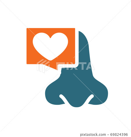 Nose with heart in chat bubble colored icon. Healthy olfactory organ symbol 69824396